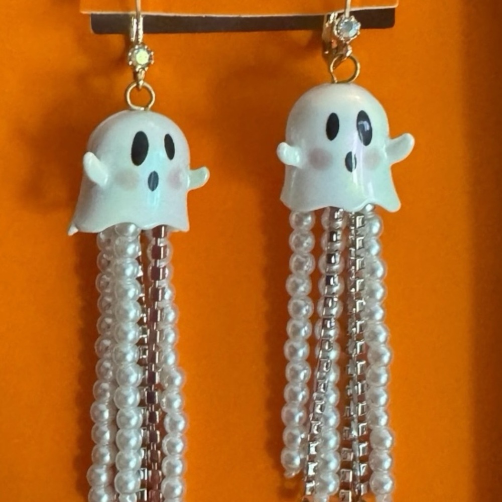 Betsey Johnson White Ghost Dangle Earrings